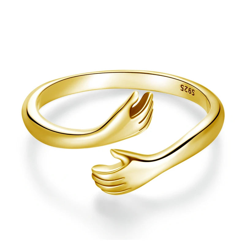 WOSTU 925 Sterling Silver Hug Hands Ring Simple Design Finger Ring For Women Elegant Silver Jewelry CTR176